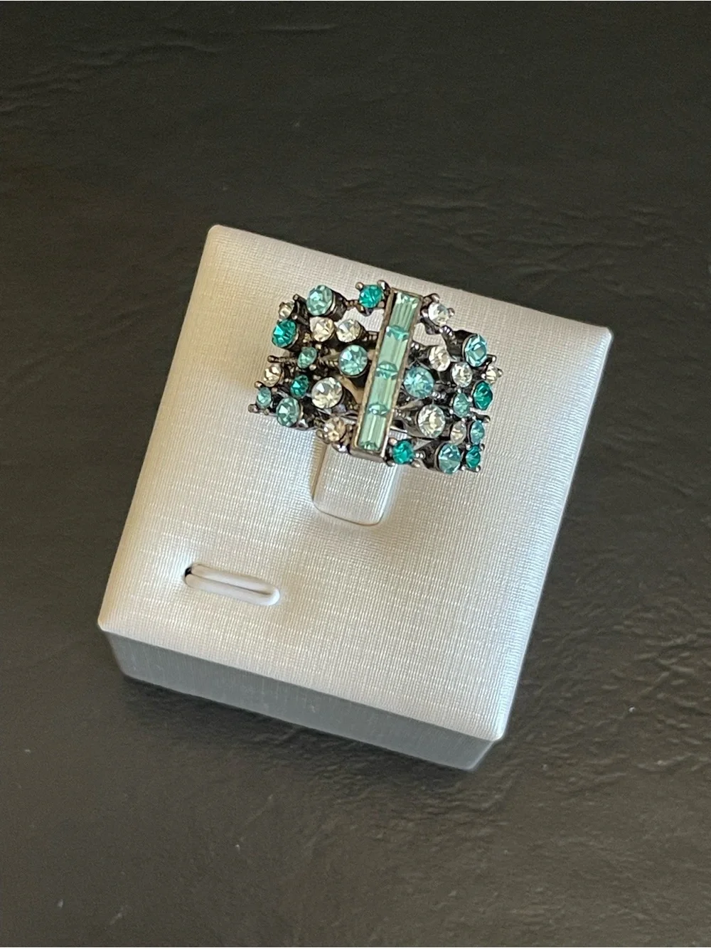 Black silver tone Rhinestone Statement Ring .